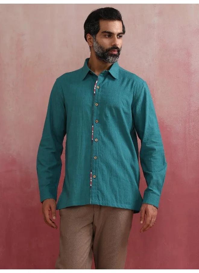 trueBrowns Men's Teal Cotton Shirt