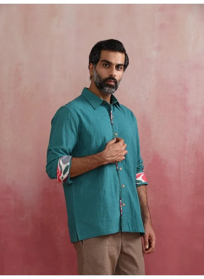 trueBrowns Men's Teal Cotton Shirt