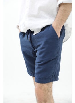 Cool Tarz Cool Style Men's Navy Blue Musli Laced Linen Shorts  - Image 1
