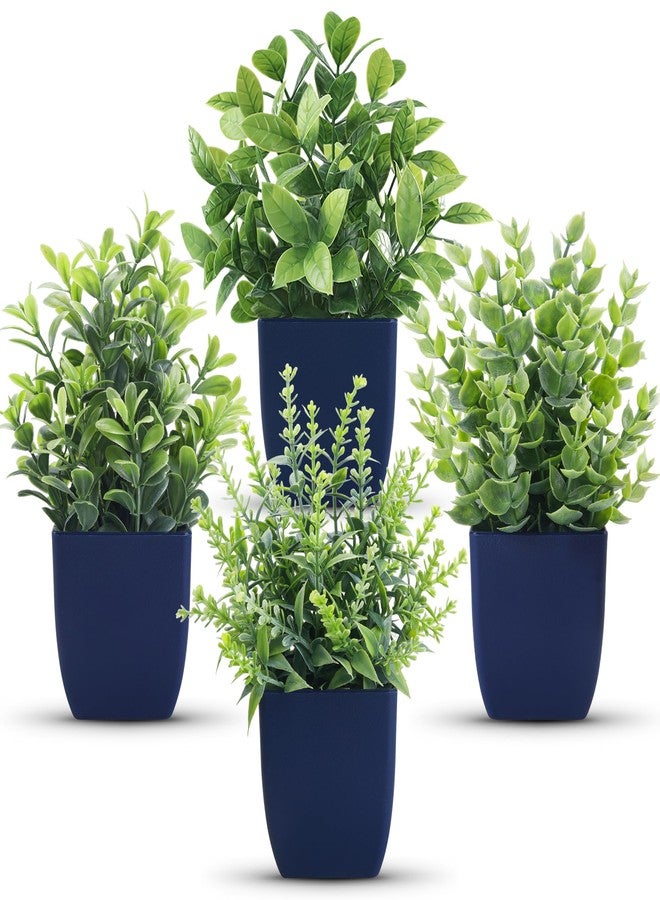 Der Rose مجموعة نباتات اصطناعية صغيرة من دير روز، 4 قطع، إكسسوارات مكتبية داخلية لتزيين الغرفة بشكل جمالي، لون أزرق، ديكور حمام - Image 1