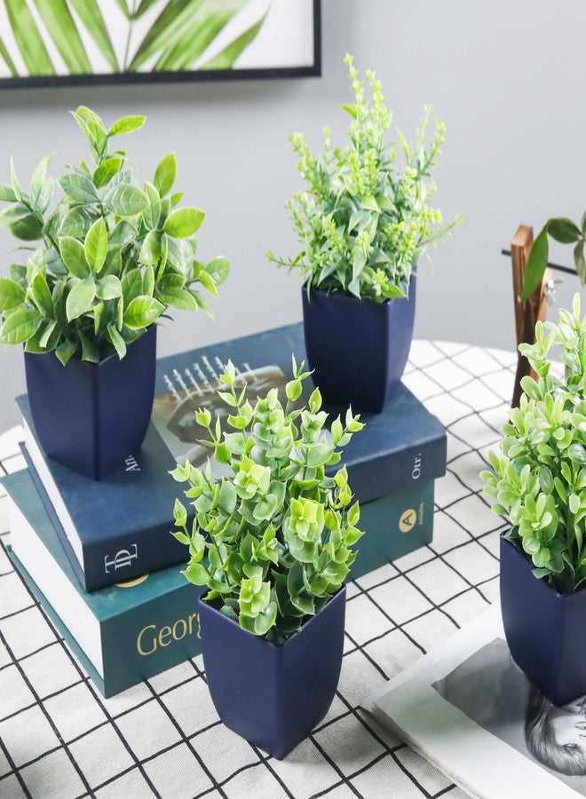 Der Rose مجموعة نباتات اصطناعية صغيرة من دير روز، 4 قطع، إكسسوارات مكتبية داخلية لتزيين الغرفة بشكل جمالي، لون أزرق، ديكور حمام - Image 4