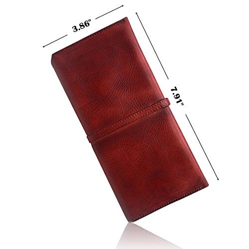 LETEULO Wallets for Women Genuine Leather Card Organizer Dip Dye Coin Purse Ladies Ultrathin Wallets (879,RED) - Image 4