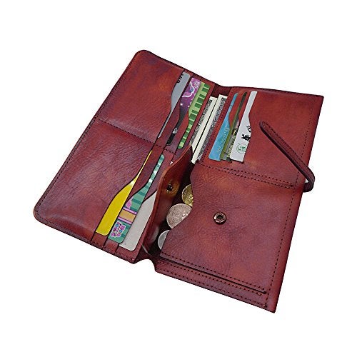 LETEULO Wallets for Women Genuine Leather Card Organizer Dip Dye Coin Purse Ladies Ultrathin Wallets (879,RED) - Image 2