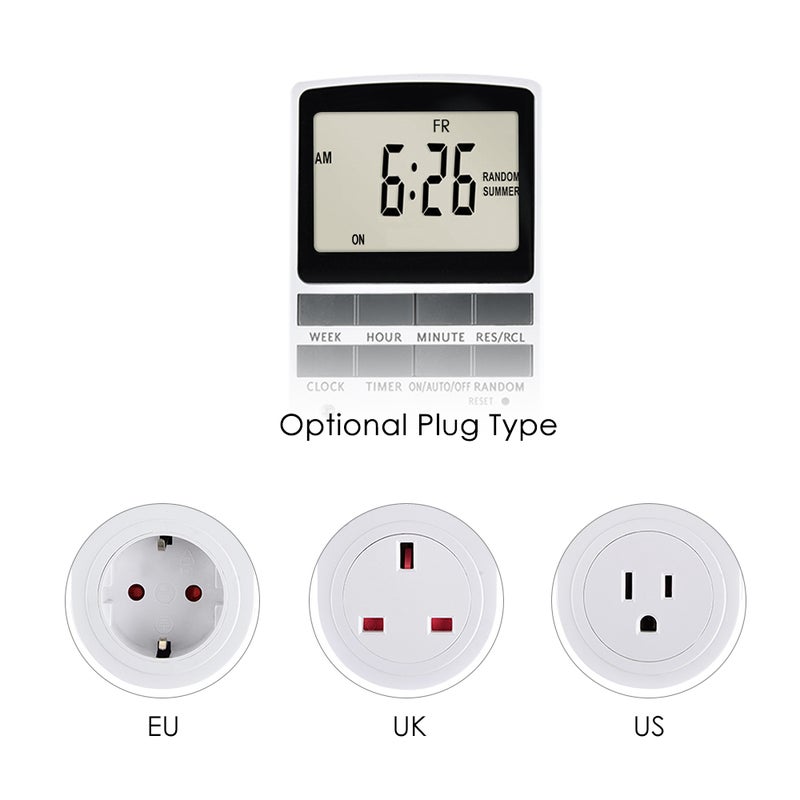 Pack of 2 Digital Plug-in Timer Socket LCD Display 10 Programmable Switching Programs 24 Hours & 7 Days Energy Saving Timer Socket for Electrical Appliances AC230V - Image 2