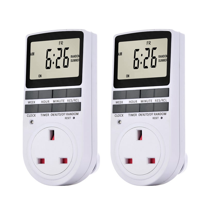 Pack of 2 Digital Plug-in Timer Socket LCD Display 10 Programmable Switching Programs 24 Hours & 7 Days Energy Saving Timer Socket for Electrical Appliances AC230V - Image 1