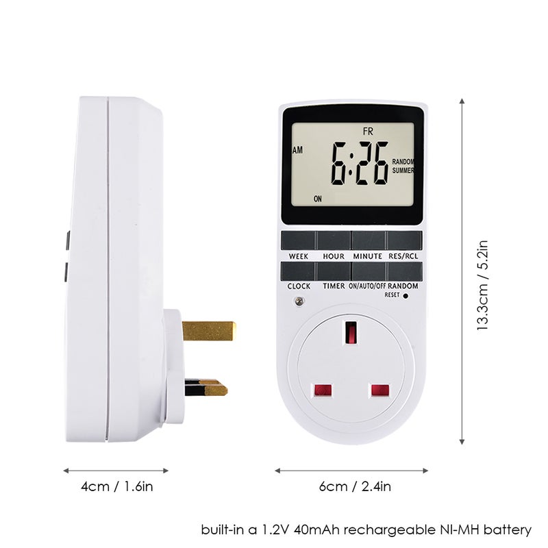 Pack of 2 Digital Plug-in Timer Socket LCD Display 10 Programmable Switching Programs 24 Hours & 7 Days Energy Saving Timer Socket for Electrical Appliances AC230V - Image 5