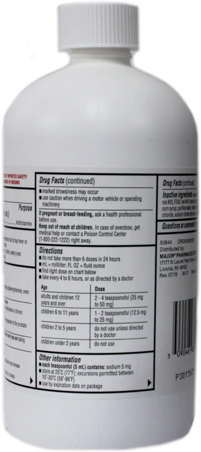 Major Diphenhydramine HCI 125mg5 mL Oral Solution Cherry 16 Ounce Pack of 3 - Image 3