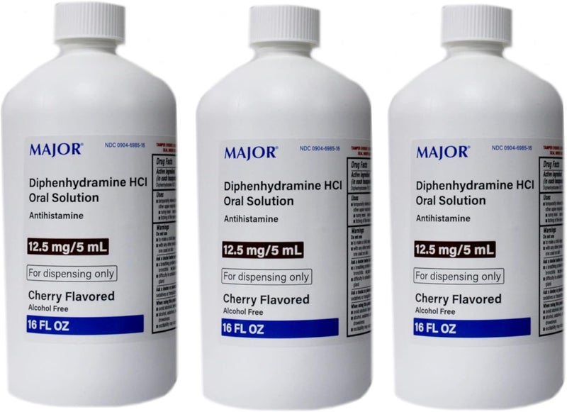 Major Diphenhydramine HCI 125mg5 mL Oral Solution Cherry 16 Ounce Pack of 3 - Image 1