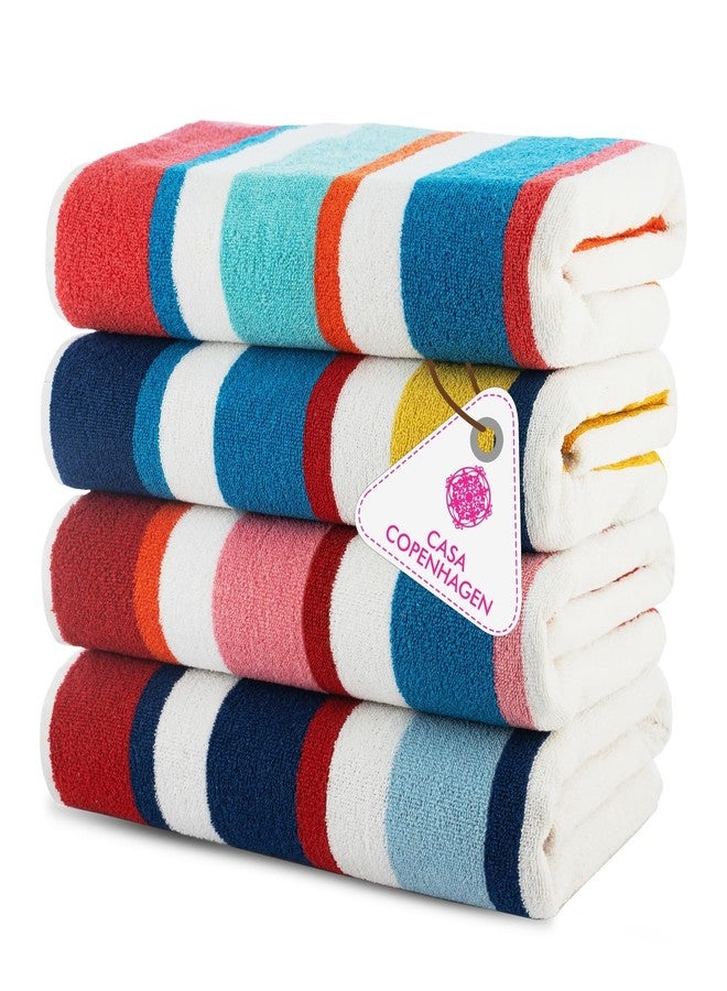 CASA COPENHAGEN Bora Bora Beach Towels Designed in Denmark Rough and Tough, Quick Dry, for Pool, Bath & Shower 30x60 inches 4 Pieces Cotton Beach Bath Towels Set - Pink, Red, Yellow, Turquoise - Image 1