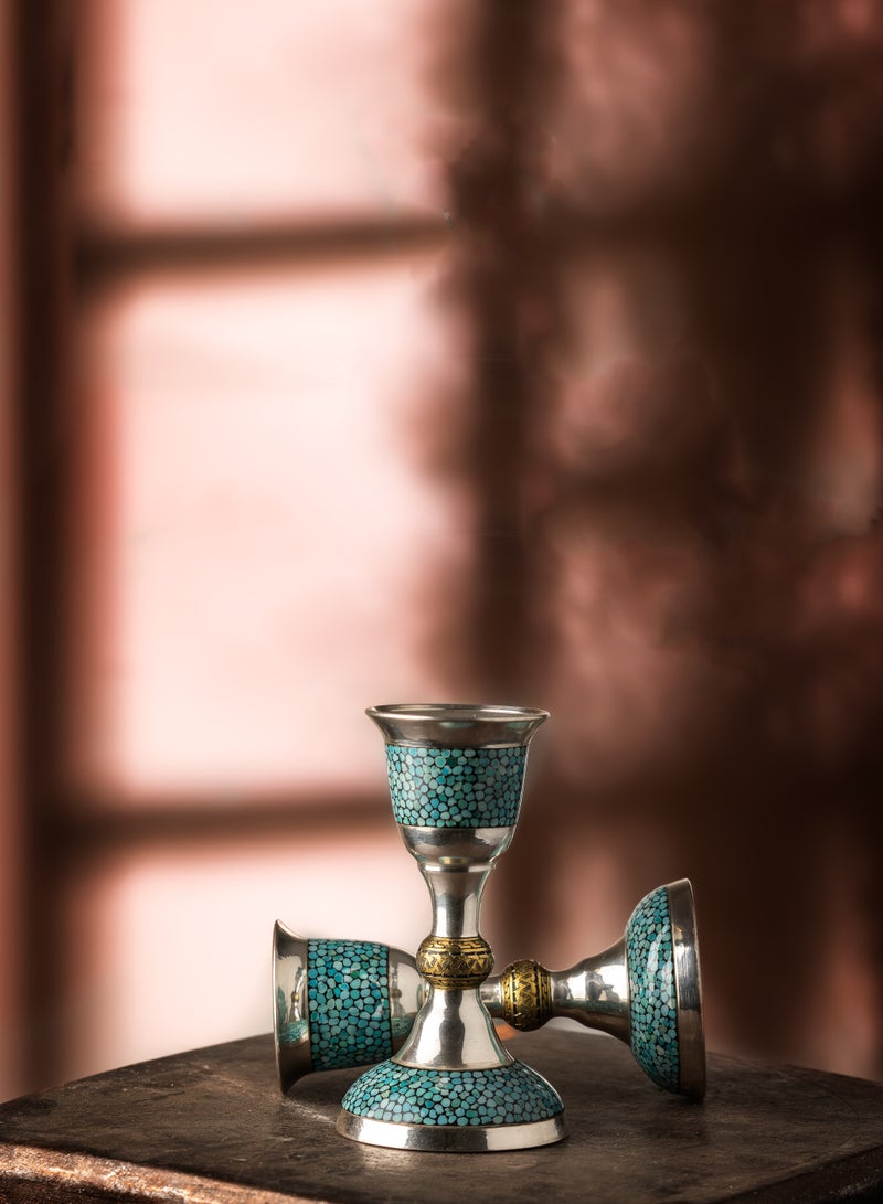 Aghajani Authentic Silver & Turquoise Candlestick 13cm, Persian Heritage Luxury Decor, Exclusive Packaging - Image 1