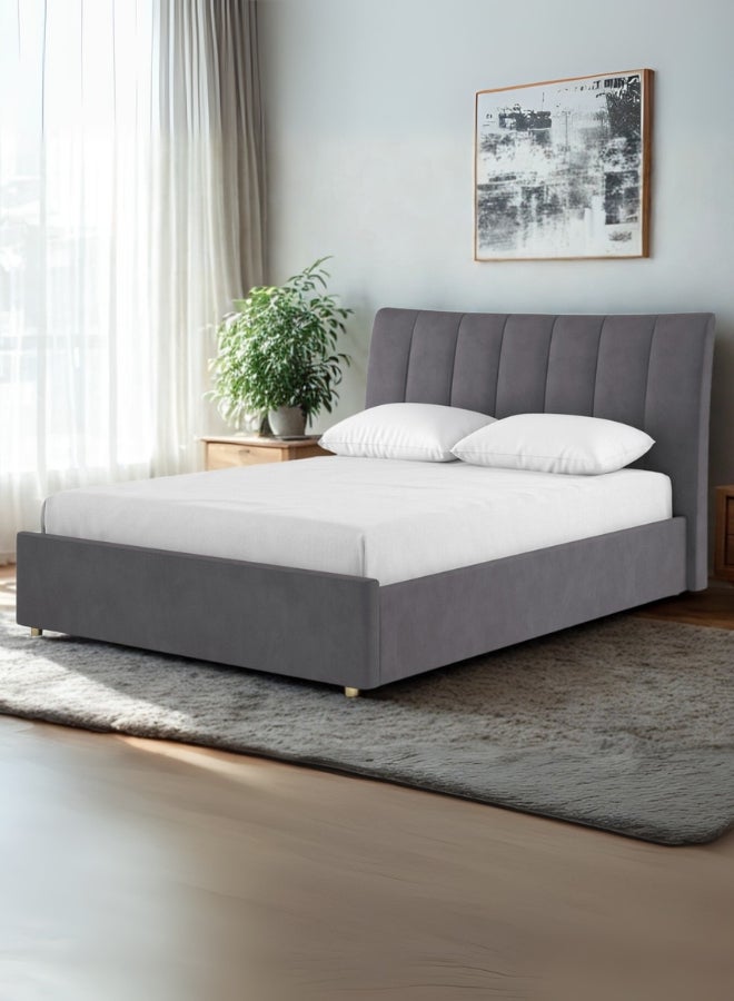 Bed and Mattress Home Serenity Springs Upholstered Queen Size ( Mattress Size 160 X 200 CM ) Grey Color Bed Size 212 L X  168 W ( Mattress Sold Separately ) - Image 1