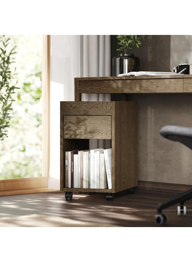 زبون وحدة أدراج على عجلات، قشرة خشب البلوط المصبوغ باللون البني، 35×60 سم - Image 2