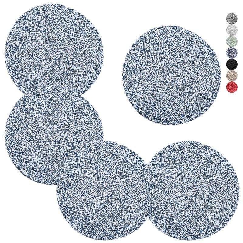 Trivets for Hot Dishes Pots and Pans 8 Inches Hot Pads 5 Pcs Pot Holders for Kitchen Heat Resistant Mat Protect Counter Coasters Set Home Essentials Farmhouse Decor Blue