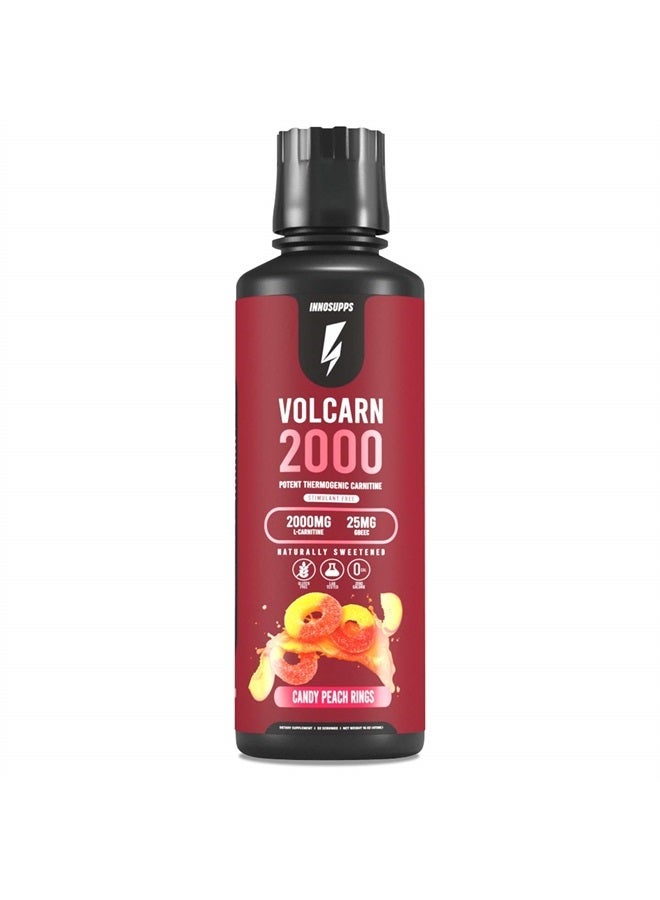 INNOSUPPS Volcarn 2000 - Advanced Fat Burning Liquid | L-Carnitine, GBEEC, Boost Energy, ATP Enhancer | Caffeine Free, No Artificial Sweeteners | 32 Servings (Candy Peach Rings)  - Image 1