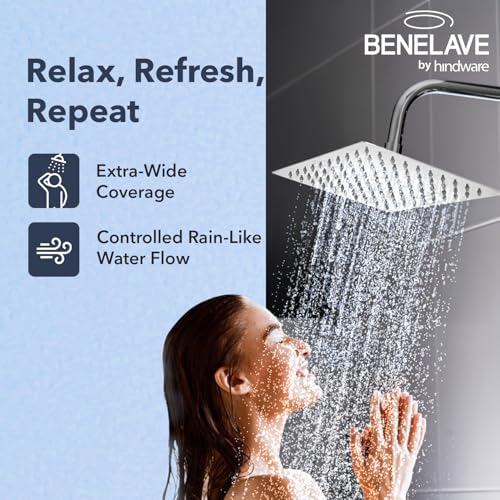 hindware Benelave by Hindware Ultra Thin Overhead Rain Shower for Bathroom | Made of SS | 300mm Square Design | Mirror-like Chrome Polish Finish | Wider Head for Better Reach | 1-Year Manufacturer Warranty - Image 5