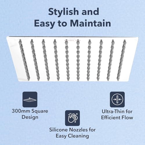 hindware Benelave by Hindware Ultra Thin Overhead Rain Shower for Bathroom | Made of SS | 300mm Square Design | Mirror-like Chrome Polish Finish | Wider Head for Better Reach | 1-Year Manufacturer Warranty - Image 4