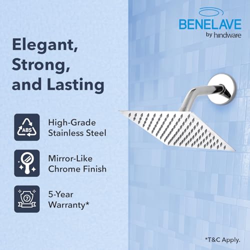 hindware Benelave by Hindware Ultra Thin Overhead Rain Shower for Bathroom | Made of SS | 300mm Square Design | Mirror-like Chrome Polish Finish | Wider Head for Better Reach | 1-Year Manufacturer Warranty - Image 2