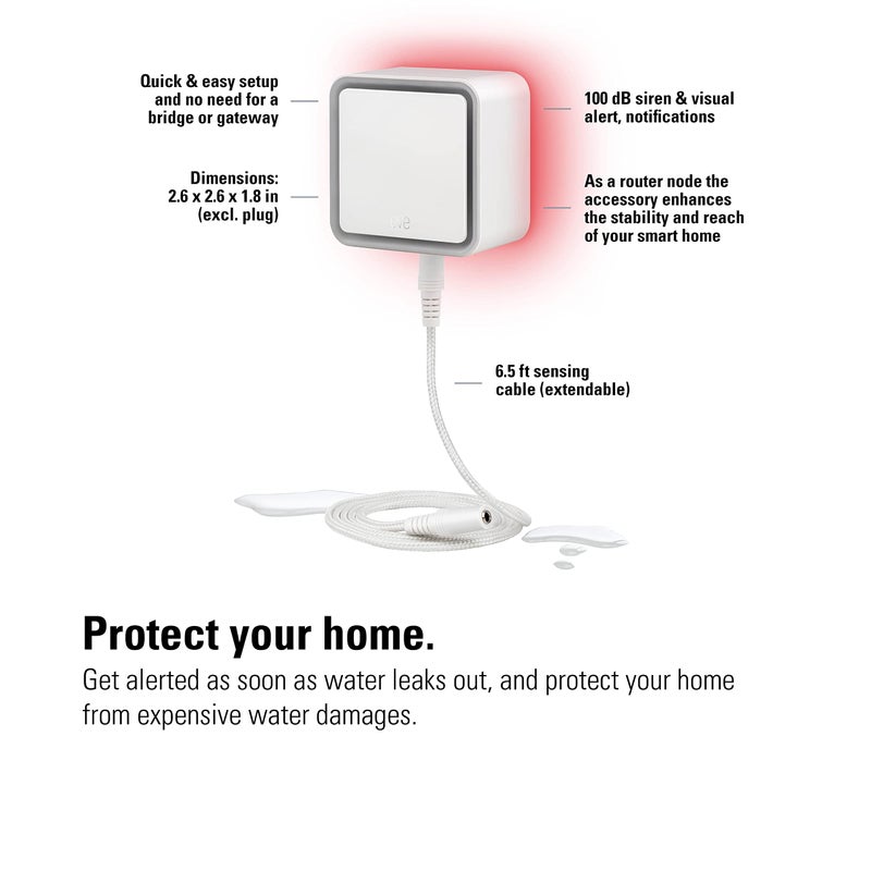 Eve Water Guard - كاشف تسرب المياه الذكي للمنزل، كابل استشعار بطول 6.5 قدم، صفارة إنذار 100 ديسيبل، (Apple HomeKit)، إشعارات عبر التطبيق، بلوتوث، Thread - Image 3
