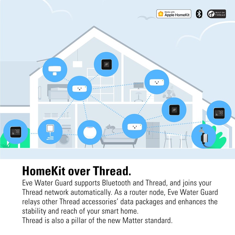 Eve Water Guard - كاشف تسرب المياه الذكي للمنزل، كابل استشعار بطول 6.5 قدم، صفارة إنذار 100 ديسيبل، (Apple HomeKit)، إشعارات عبر التطبيق، بلوتوث، Thread - Image 4