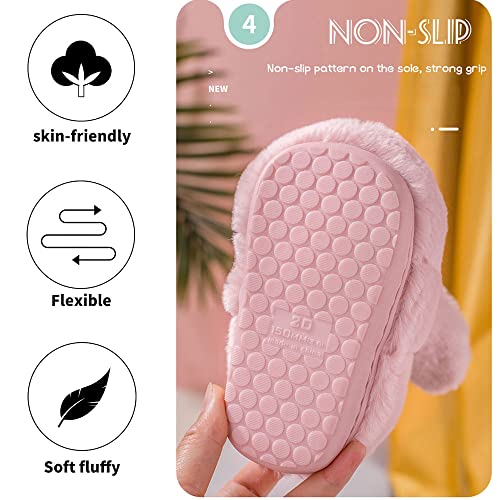 Fadezar Toddler Rabbit Winter Slippers - Soft Plush Indoor Bunny Slippers for Girls & Boys Grey Slippers Cover Heel Pink 5-6 toddler CN 140 - Image 2