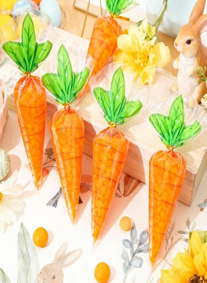 Doneace Easter Cellophane Goodie Bags 50Pcs Carrot Transparent Cone Cello Bags, Easter Treat Bags Carrot Shaped Goody Bags with Twist Ties for Easter Party Favor, Cookies, Candy, Popcorn - Image 4