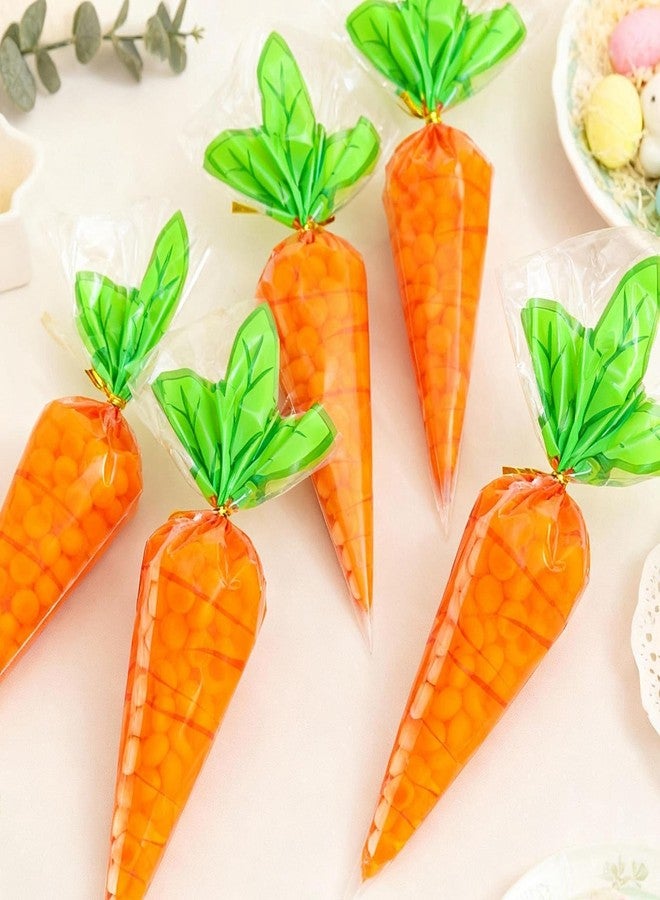 Doneace Easter Cellophane Goodie Bags 50Pcs Carrot Transparent Cone Cello Bags, Easter Treat Bags Carrot Shaped Goody Bags with Twist Ties for Easter Party Favor, Cookies, Candy, Popcorn - Image 5