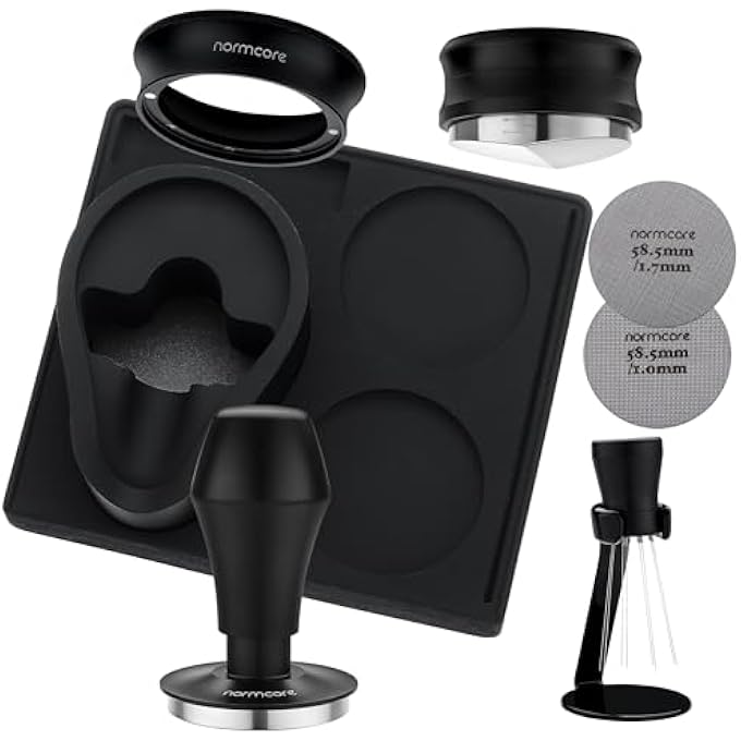 نورمكور مجموعة باريستا 7 في 1، أداة توزيع دك القهوة، حامل قمع الجرعات، مجموعة شاشة قرصية، حصيرة دك مضغوطة، حامل فلتر القهوة، مجموعة أدوات باريستا الأساسية لسلال 58 مم - Image 2