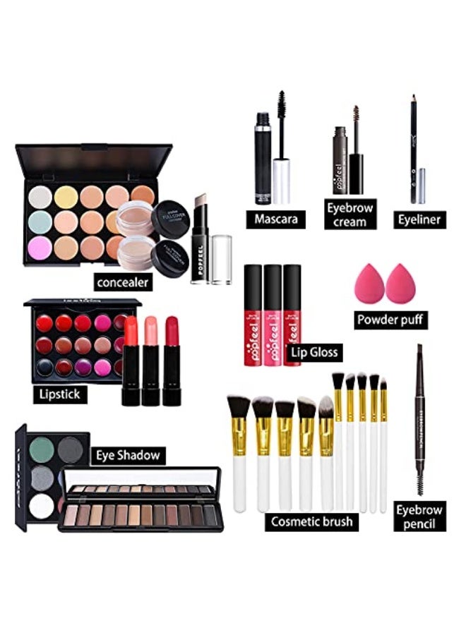 popfeel Creamoon All in One Multipurpose Makeup Kit for Women Full Kit, Beauty Kit Include Lipstick Set Eye Shadow Eyebrow Pencil Lip Gloss Cosmetic Brush Eye Makeup(20 Pcs)(993A4LV6O12NG1150X3Q1PQ8) - Image 4