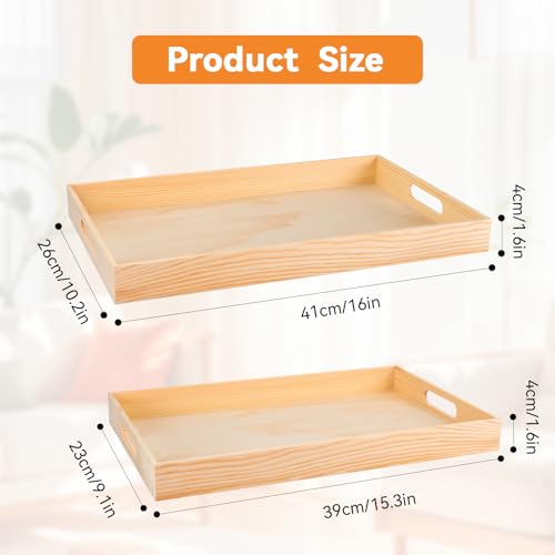 PONGJA Wooden Serving Trays with Handle 2 Pieces Unfinished Wood Nested Breakfast Food Serving Trays for Craft Kids Montessori Snacks Home Decor Kitchen Party Dinner - Image 3