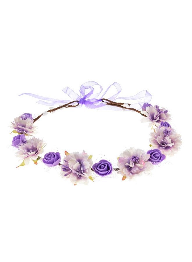 DDazzling Girls Breath Crown Flower Girl crown Floral Headband Wedding Hair Wreath Photo Props (Purple) - Image 1