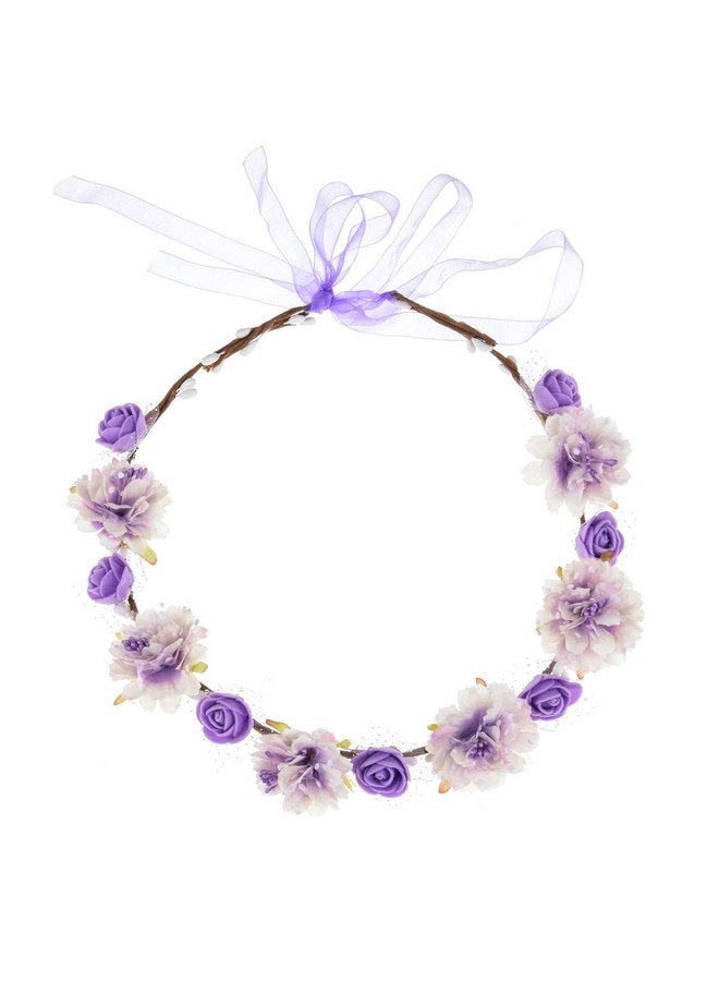 DDazzling Girls Breath Crown Flower Girl crown Floral Headband Wedding Hair Wreath Photo Props (Purple) - Image 2