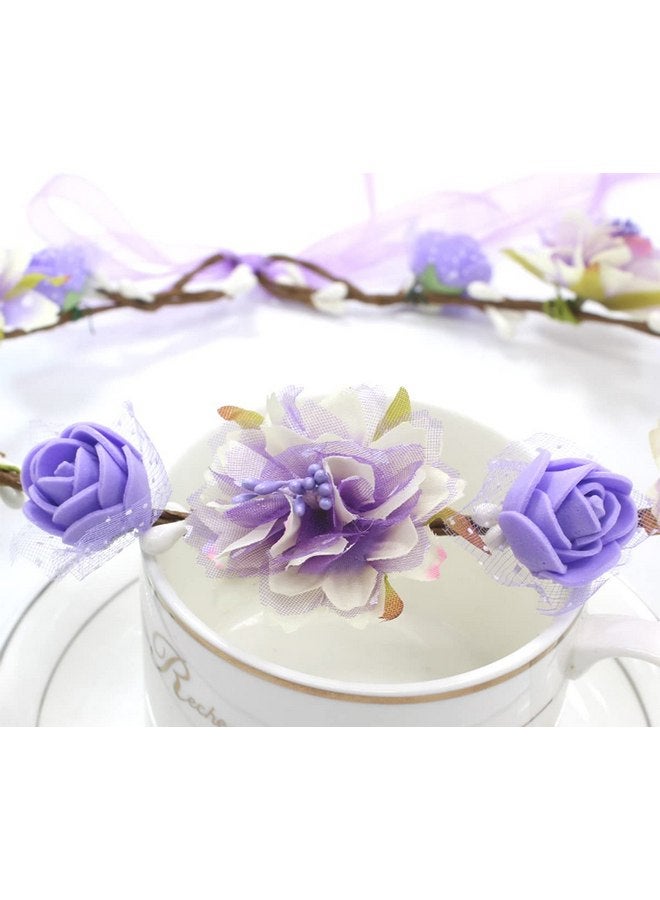 DDazzling Girls Breath Crown Flower Girl crown Floral Headband Wedding Hair Wreath Photo Props (Purple) - Image 3