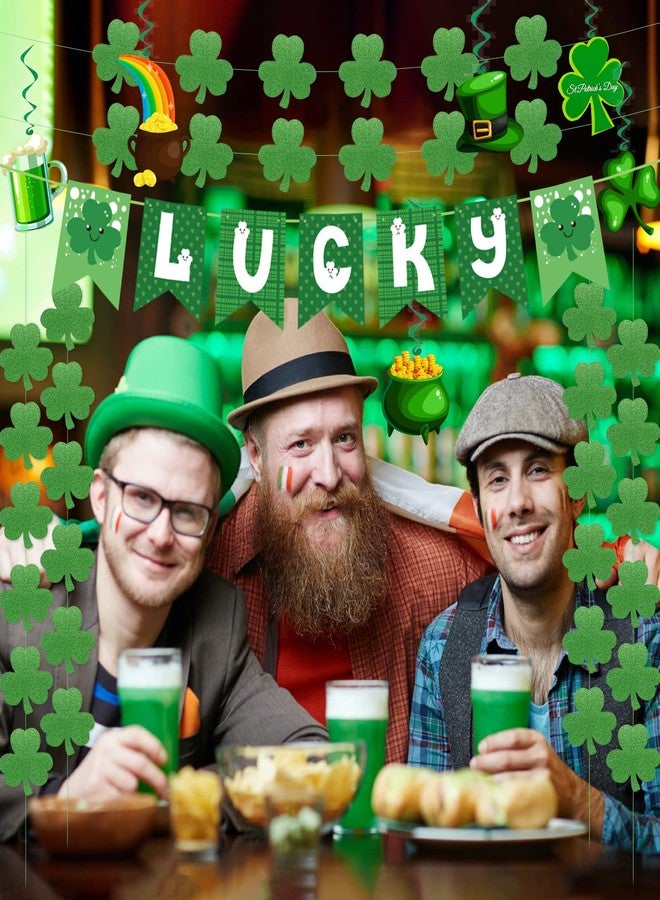 Yunfan 31Pcs St Patricks Day Decorations Pre-Assembled Shamrock Lucky Banner Garlands Clover Hanging Swirls Irish Decor for Home Saint Patrick Party Supplies - Image 4