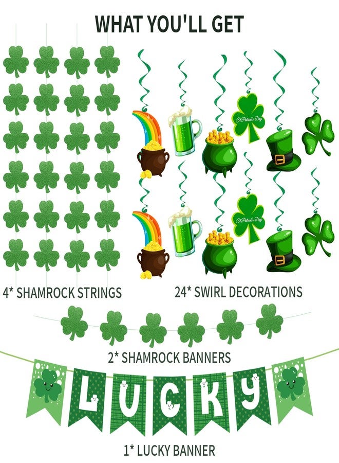 Yunfan 31Pcs St Patricks Day Decorations Pre-Assembled Shamrock Lucky Banner Garlands Clover Hanging Swirls Irish Decor for Home Saint Patrick Party Supplies - Image 2