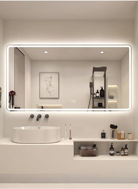 Bathroom Mirror with Front and Back LED lights Touch Control, Wall Mounted Mirror with 3 Adjustable Light Colors For Bathroom, Bedroom, Vanity - 130x80cm