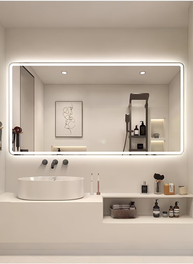 Furniture Factory - Bathroom Mirror with Front and Back LED lights Touch Control, Wall Mounted Mirror with 3 Adjustable Light Colors For Bathroom, Bedroom, Vanity - 130x80cm - Image 1