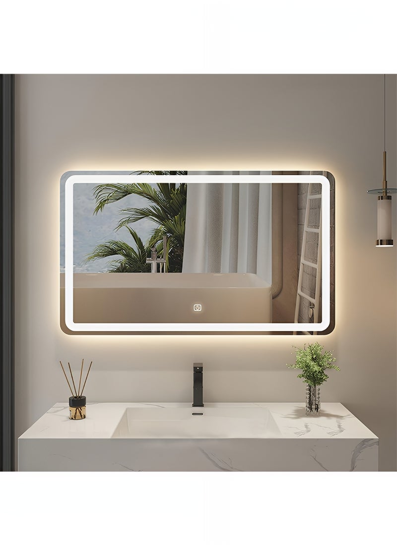 Furniture Factory - Bathroom Mirror with Front and Back LED lights Touch Control, Wall Mounted Mirror with 3 Adjustable Light Colors For Bathroom, Bedroom, Vanity - 130x80cm - Image 1