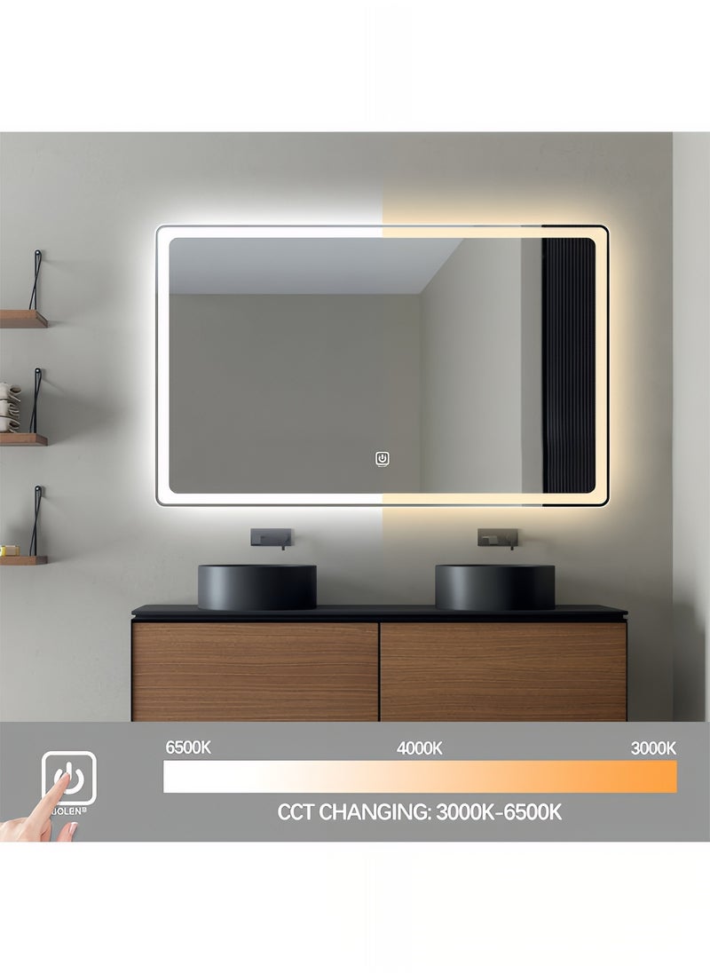 Furniture Factory - Bathroom Mirror with Front and Back LED lights Touch Control, Wall Mounted Mirror with 3 Adjustable Light Colors For Bathroom, Bedroom, Vanity - 130x80cm - Image 1