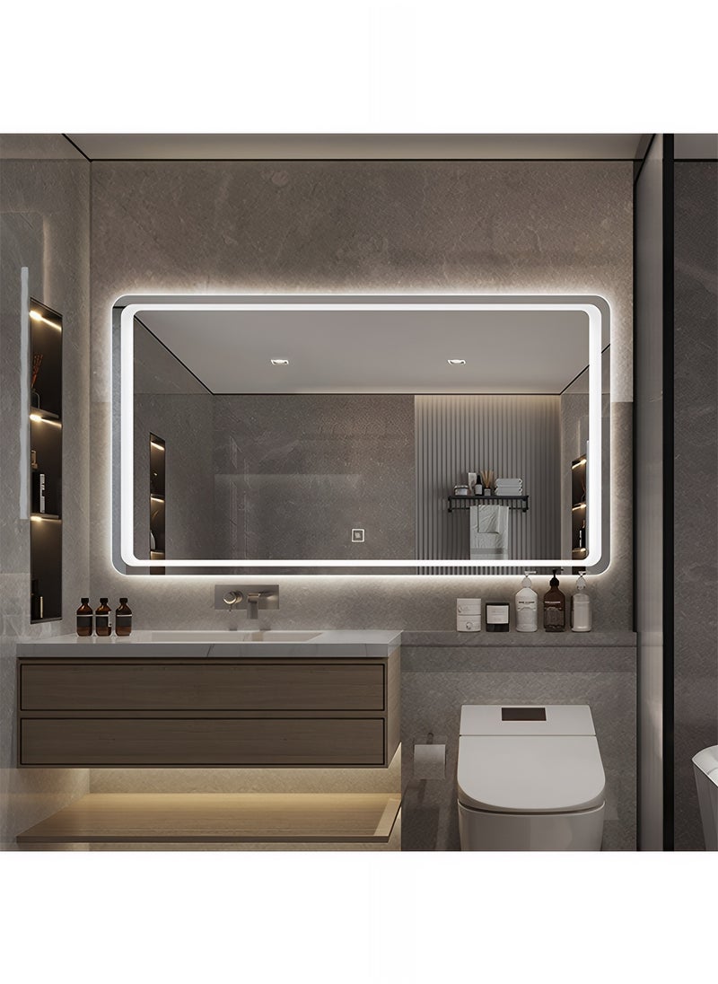 Furniture Factory - Bathroom Mirror with Front and Back LED lights Touch Control, Wall Mounted Mirror with 3 Adjustable Light Colors For Bathroom, Bedroom, Vanity - 130x80cm - Image 1