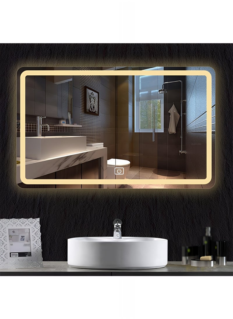 Furniture Factory - Bathroom Mirror with Front and Back LED lights Touch Control, Wall Mounted Mirror with 3 Adjustable Light Colors For Bathroom, Bedroom, Vanity - 130x80cm - Image 1