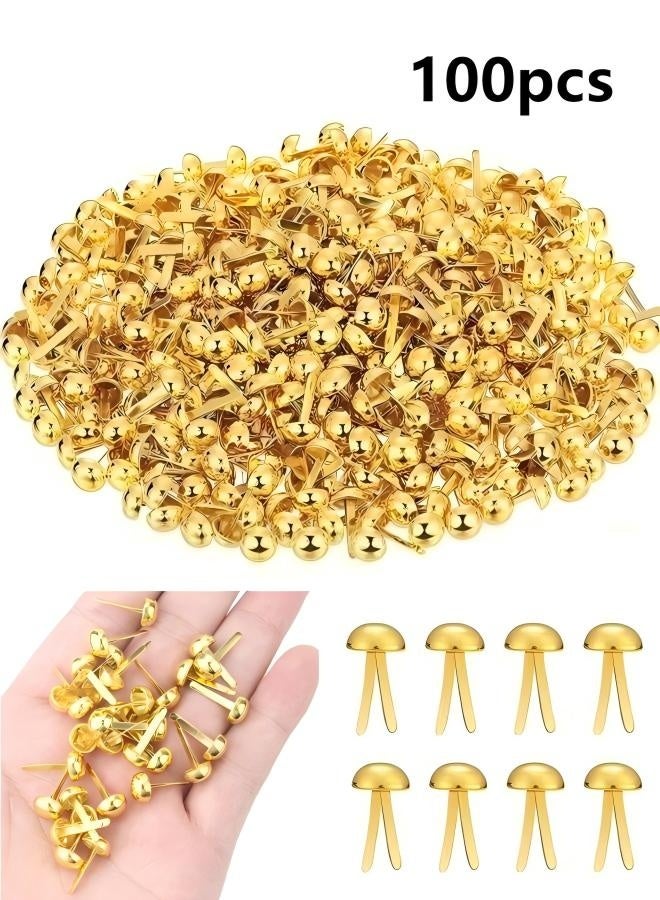 100pcs Paper Fasteners Brads, 15* 8 mm Split Pins Round Metal Art Fasteners Brass Decorative Pins, Gold - Image 1