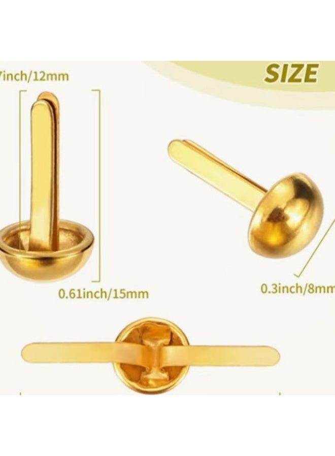 100pcs Paper Fasteners Brads, 15* 8 mm Split Pins Round Metal Art Fasteners Brass Decorative Pins, Gold - Image 3