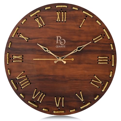REGIIS OPERA Wooden Round Shape Roman Dial Wall Clock with Golden Hand & Golden Zari Rope Detailing | Stylish Silent Quartz Movement Anti Reflection Analog Vintage Clock for Home (Brown, 15.5 Inch) - Image 2