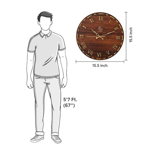 REGIIS OPERA Wooden Round Shape Roman Dial Wall Clock with Golden Hand & Golden Zari Rope Detailing | Stylish Silent Quartz Movement Anti Reflection Analog Vintage Clock for Home (Brown, 15.5 Inch) - Image 4