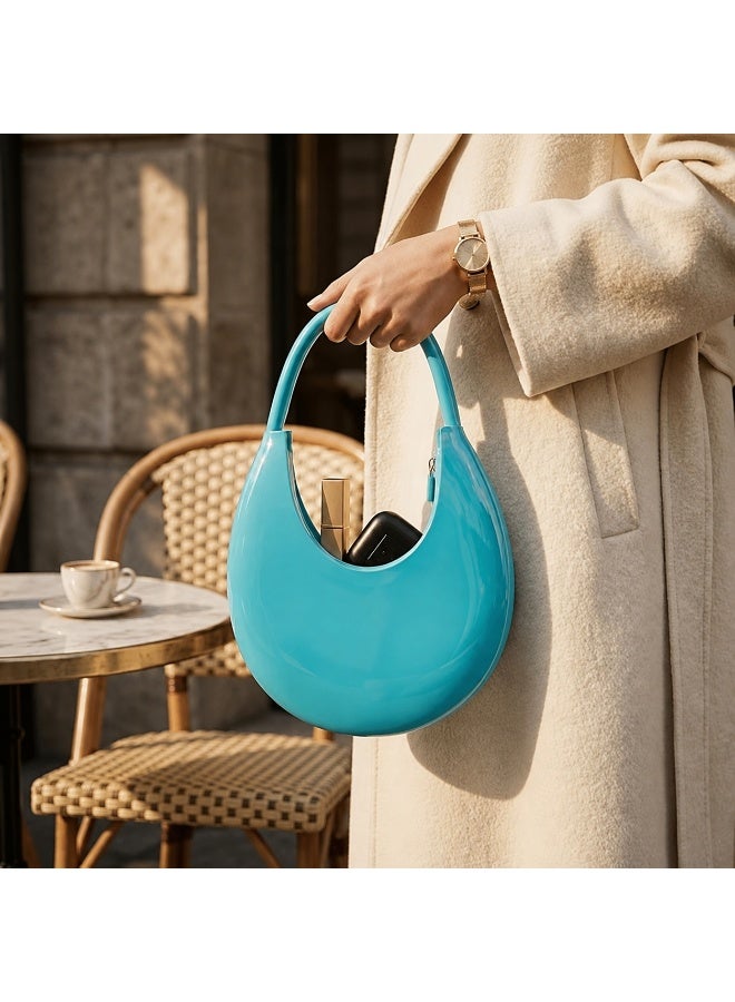 Havnor Women's Crescent Jelly Clutch Bag, Glossy PVC Top Handle Purse with Zipper - Image 2