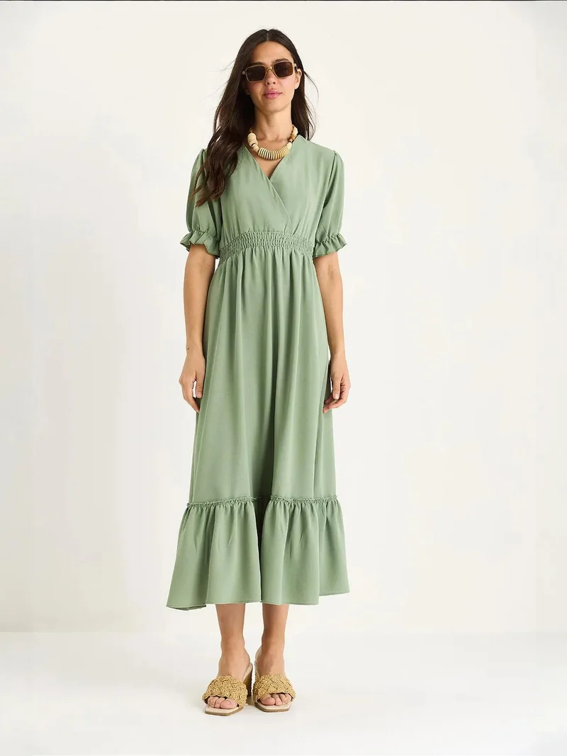 Bianco Lucci LUCCI V-neck Midi Dress with Bow