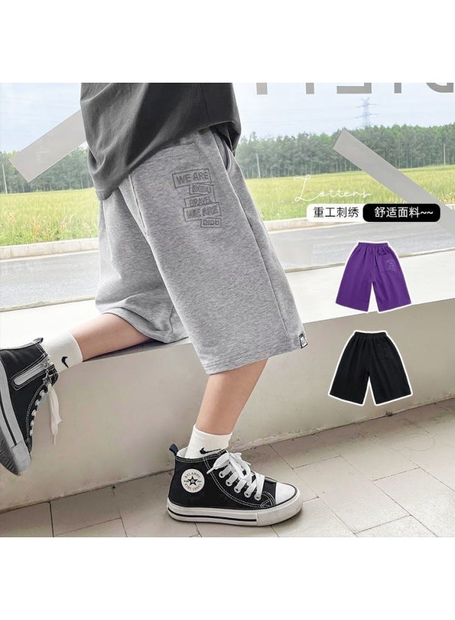 Boys' Summer Shorts Sports Pants Children's Sweatpants Knitted Mid-Length Pants Big Kids' Knee-Length Pants Boys' Trendy Casual Pants - Image 2