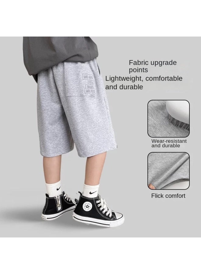Boys' Summer Shorts Sports Pants Children's Sweatpants Knitted Mid-Length Pants Big Kids' Knee-Length Pants Boys' Trendy Casual Pants - Image 1