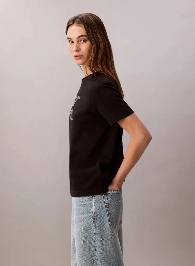 Calvin Klein Black Monogram Appliqué T-Shirt for Women | Best Price UAE