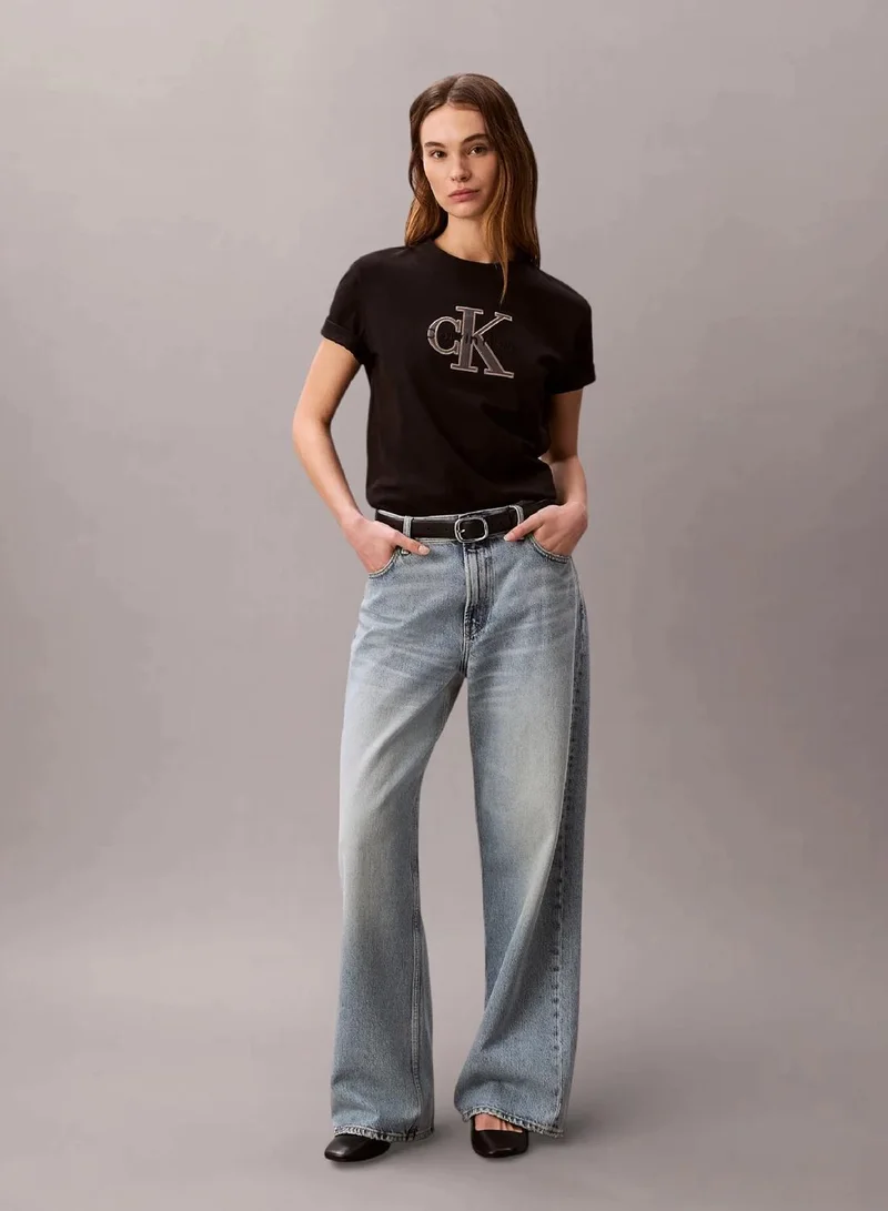 Calvin Klein Black Monogram Appliqué T-Shirt for Women | Best Price UAE